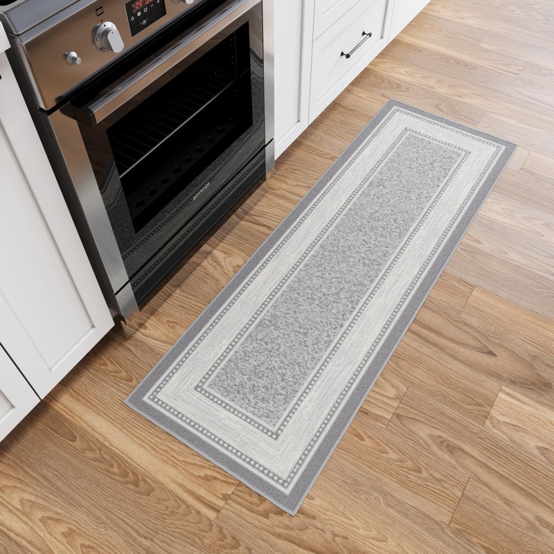 Ottomanson Hallway Runner Rug 20" x 59" Non Slip Border Area Rugs Easy to Clean Laundry Rug Runner Durable & Pet Friendly Floor Carpet Runners for Hallways Entryway Living Room Kitchen, Light Gray - Image 1